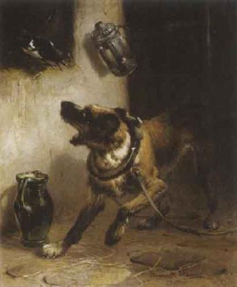 Dog and magpie by Henriette Ronner-Knip