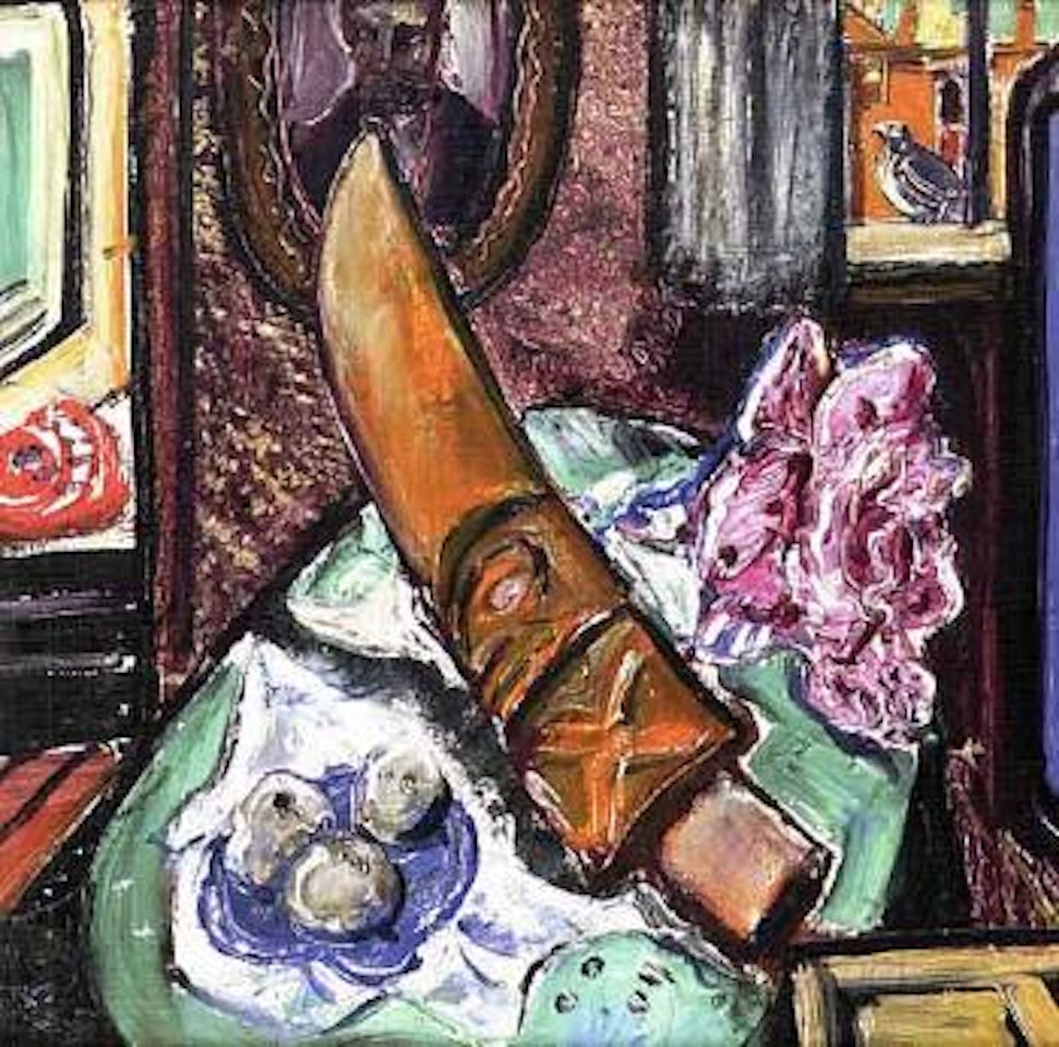 Interior still life with totem fragment by Arthur Lismer
