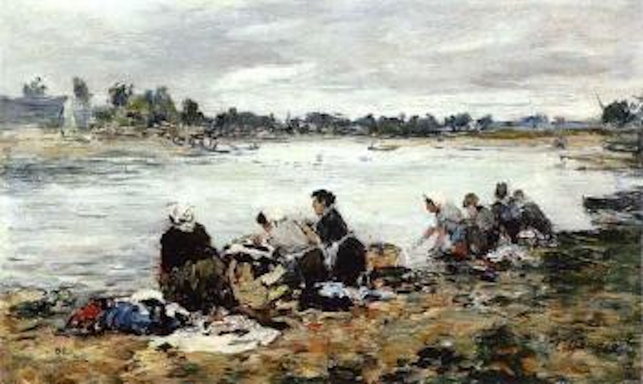 Laveuses au bord de la Touques by Eugène Boudin