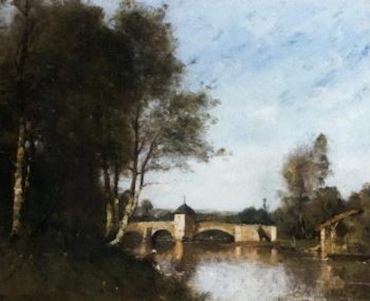 Woman washing clothes at the riverside by Paul Désiré Trouillebert