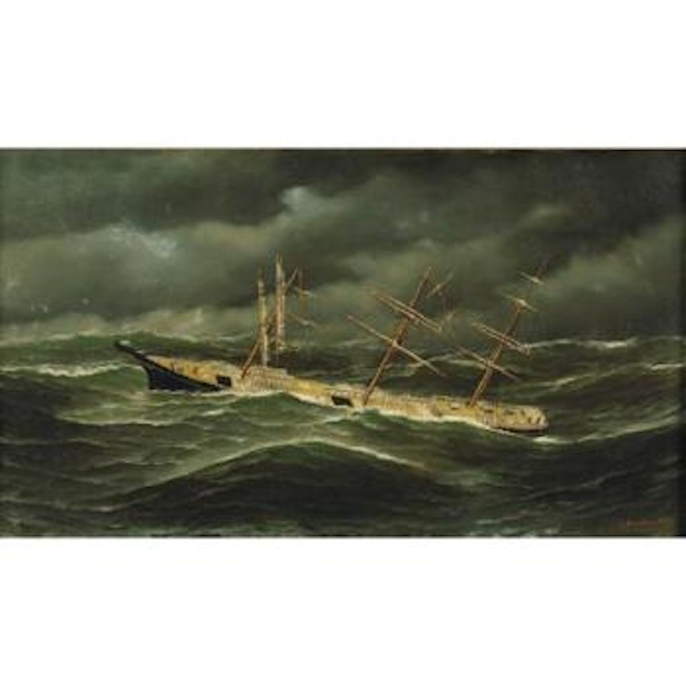 American ship, L Schepp, in a typhoon off Bellona Reef, New Caledonia by Antonio Jacobsen
