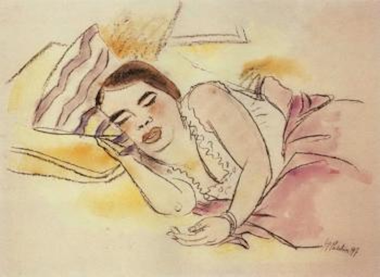 Schlafende. Woman's head by Max Pechstein