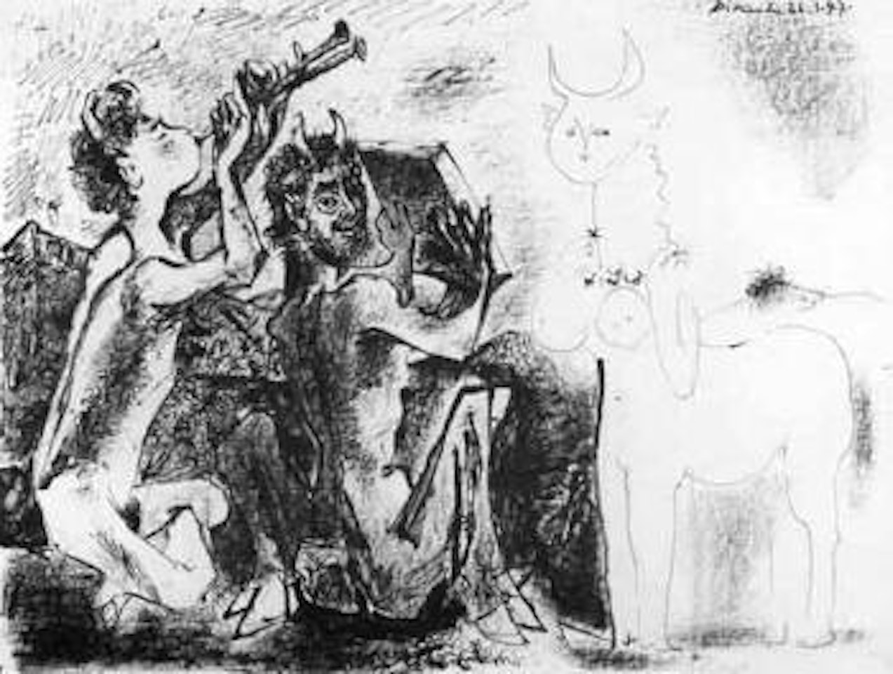 Les faunes et la centauresse by Pablo Picasso