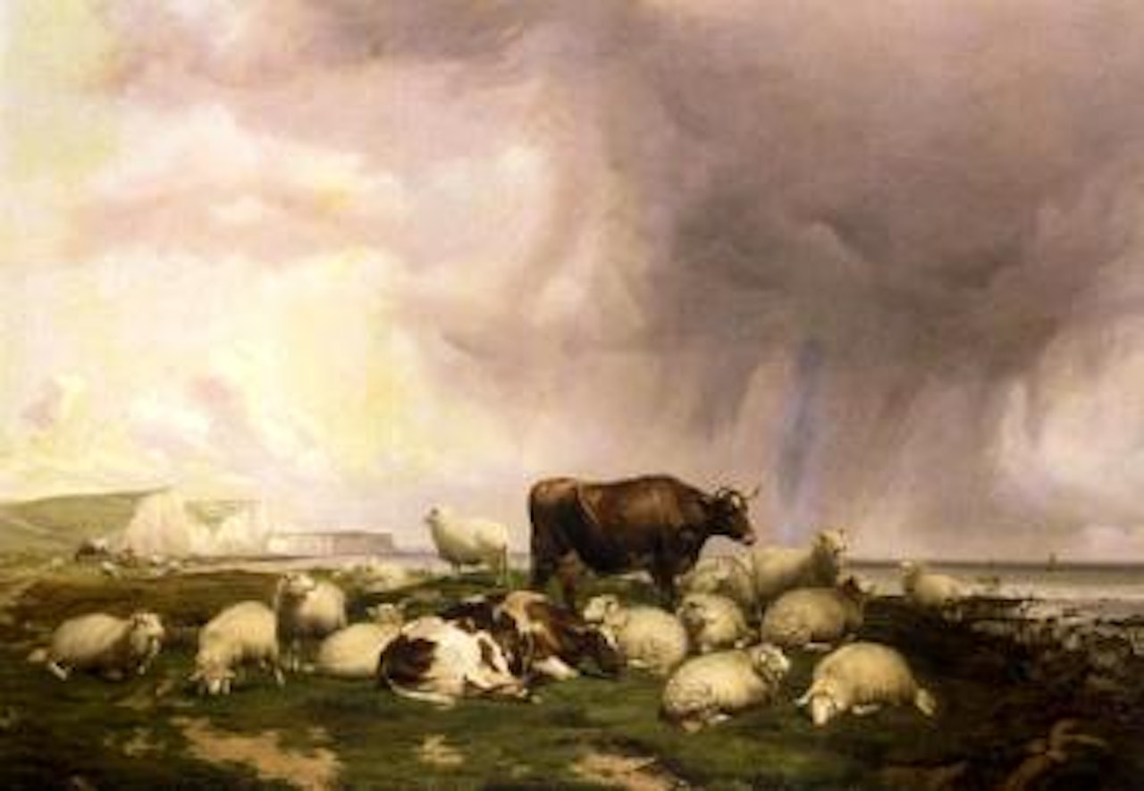 On the cliffs, East Sussex by Thomas Sidney Cooper