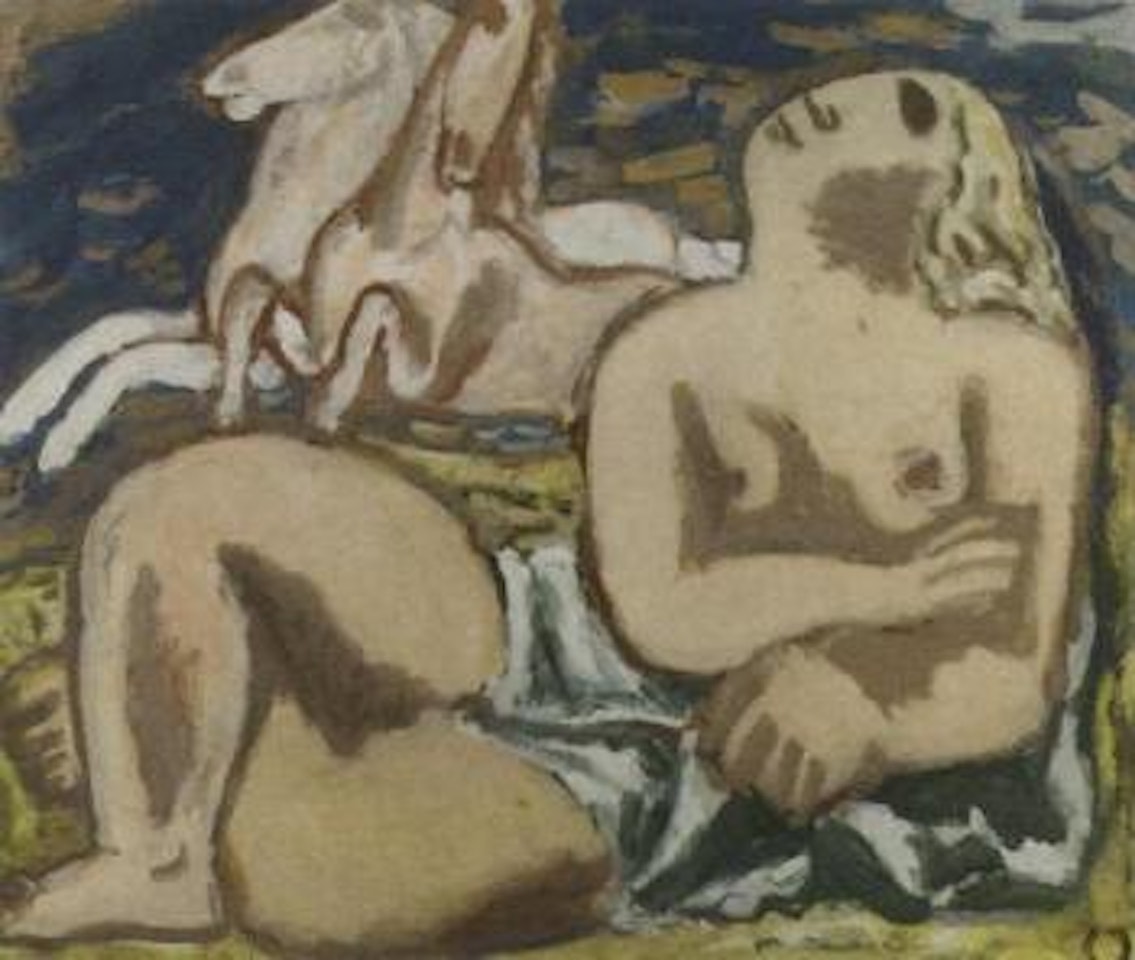 Reclining nude with white horses by Leo Gestel