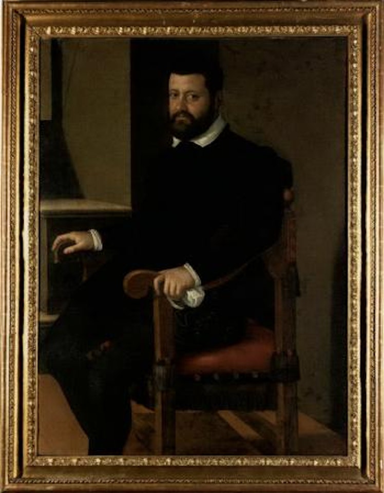 Portrait of a gentleman, three-quarter length, seated by an open window by Lavinia Fontana