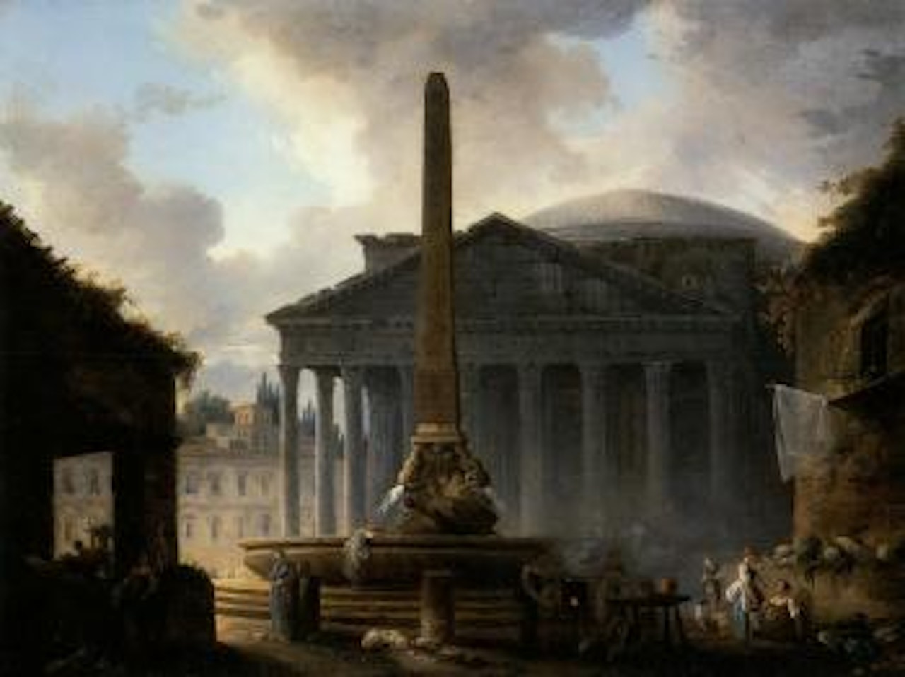 Rome, view of the Piazza della Rotonda with the pantheon and figures by Hubert Robert