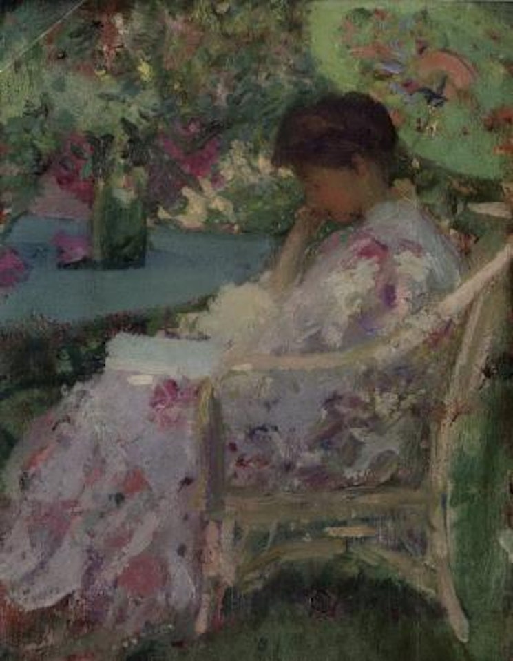 Reading in the garden by Richard E. Miller
