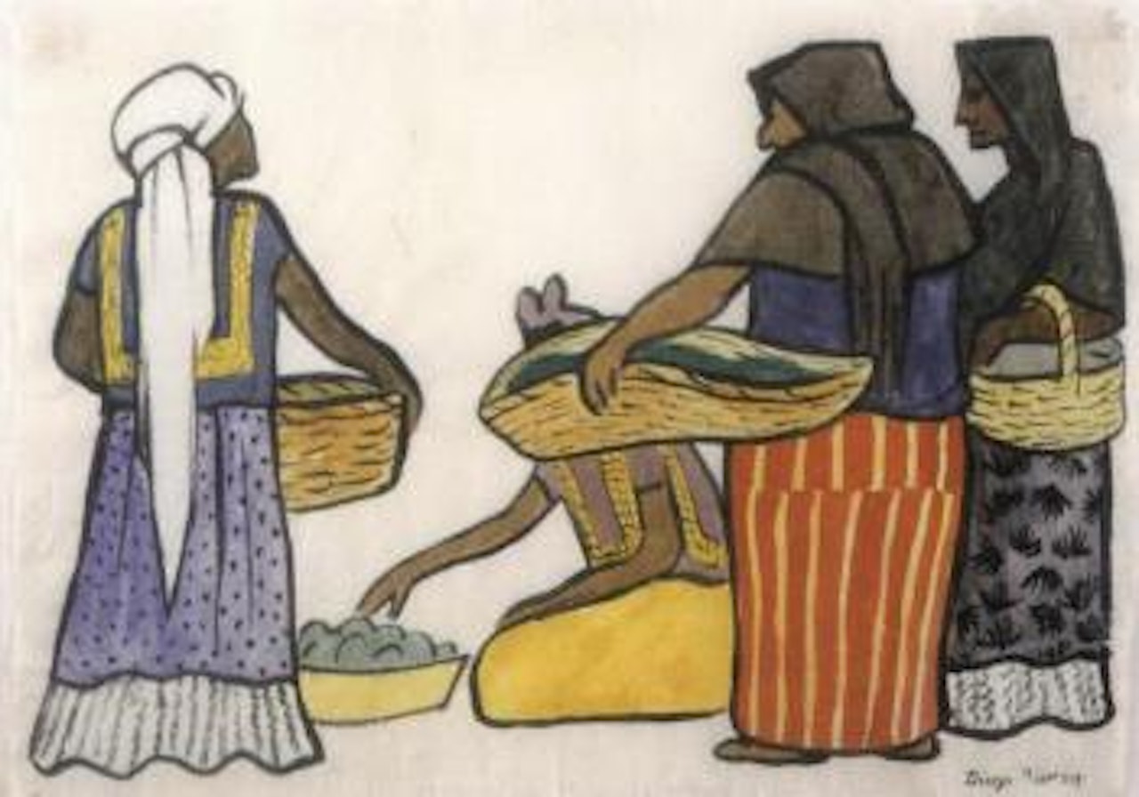 Vendedoras en el mercado - Vendors at the marketplace by Diego Rivera