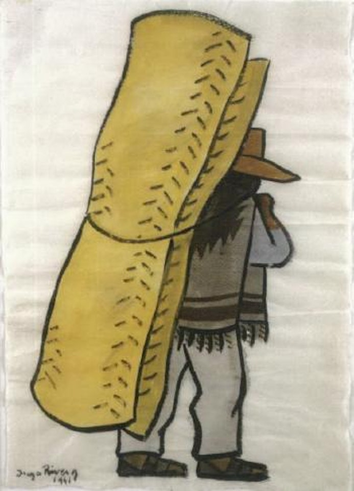 Hombre con petatas - Man carrying bedding by Diego Rivera