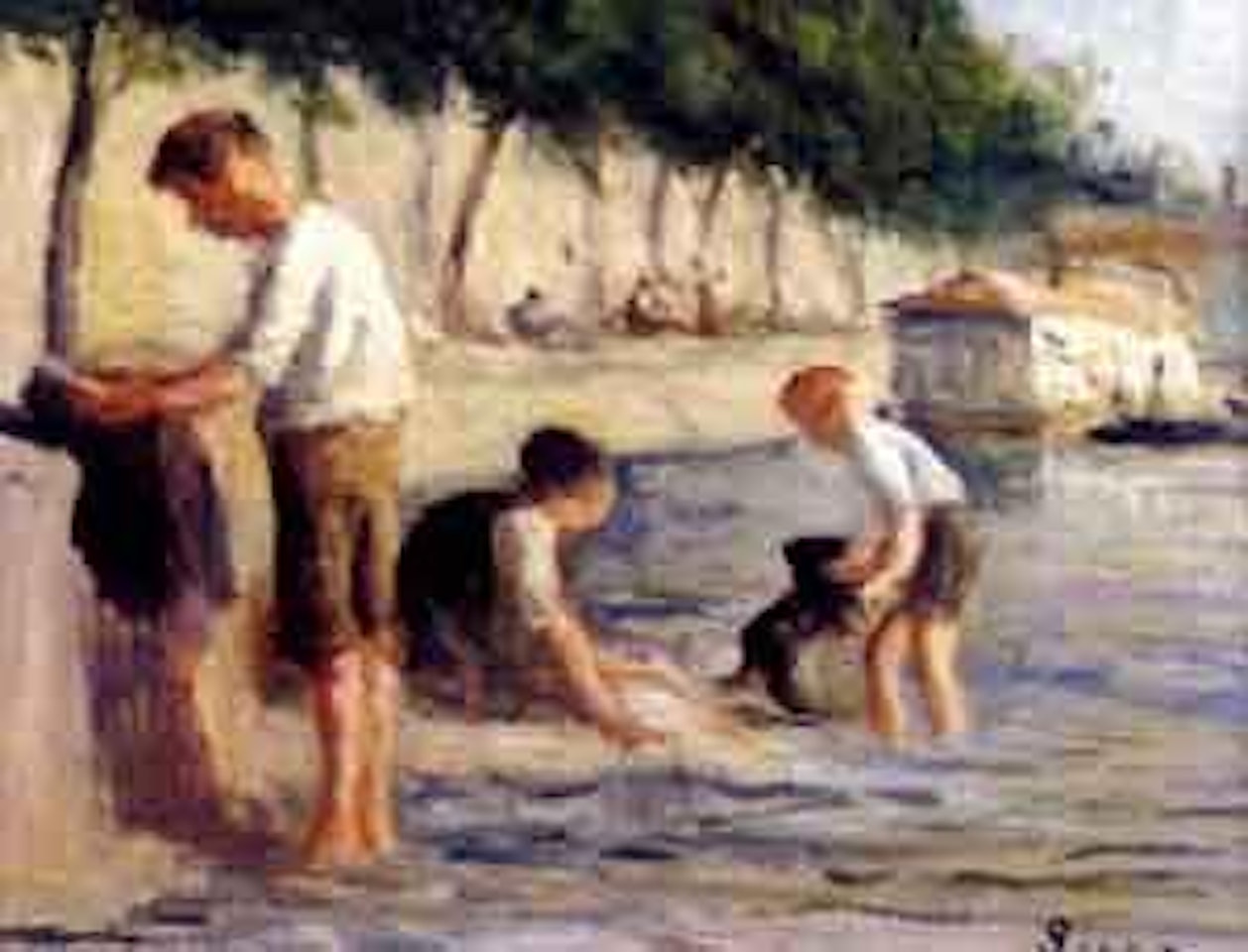 Enfants jouant pres du lavoir by Maximilien Luce