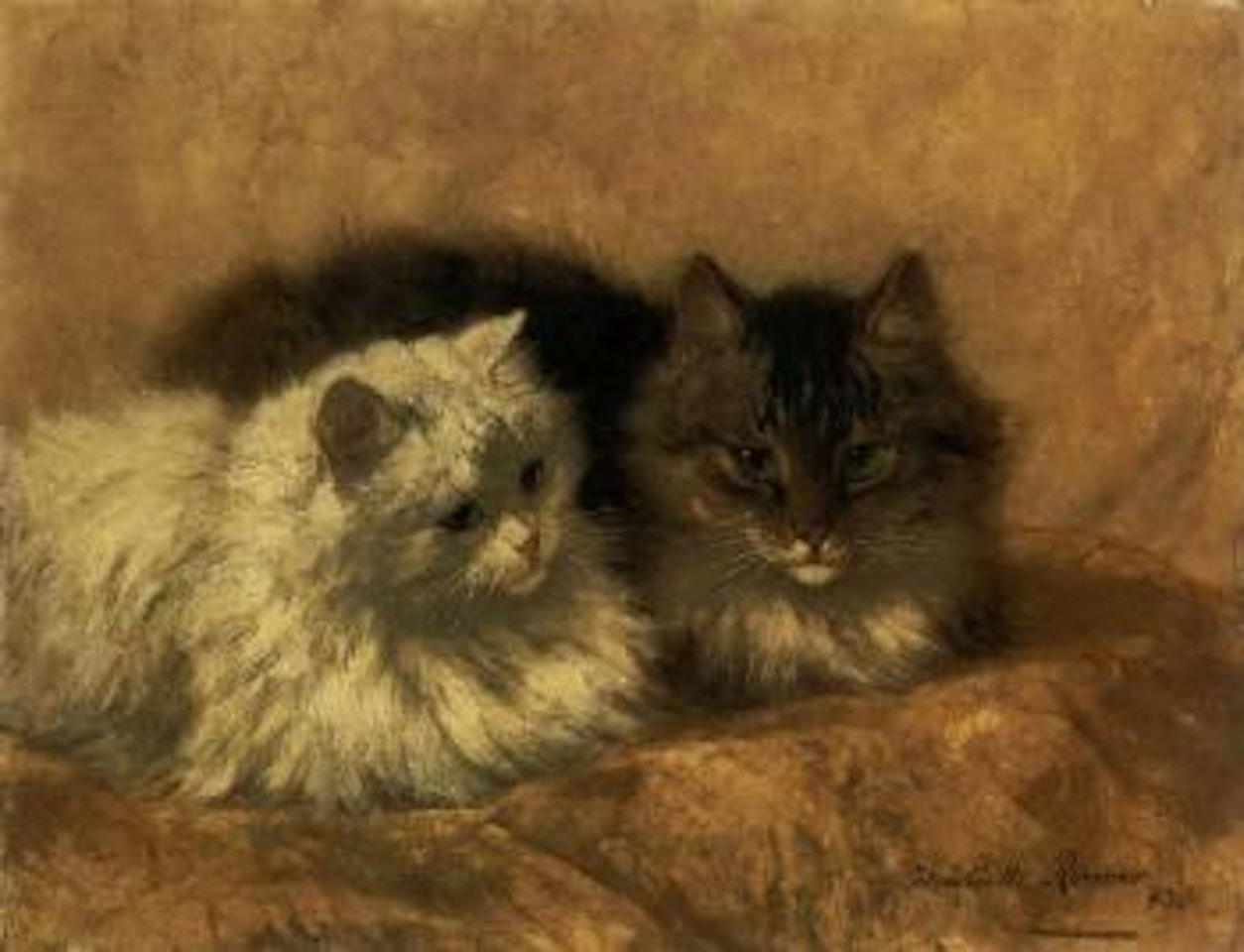 Two resting cats by Henriette Ronner-Knip