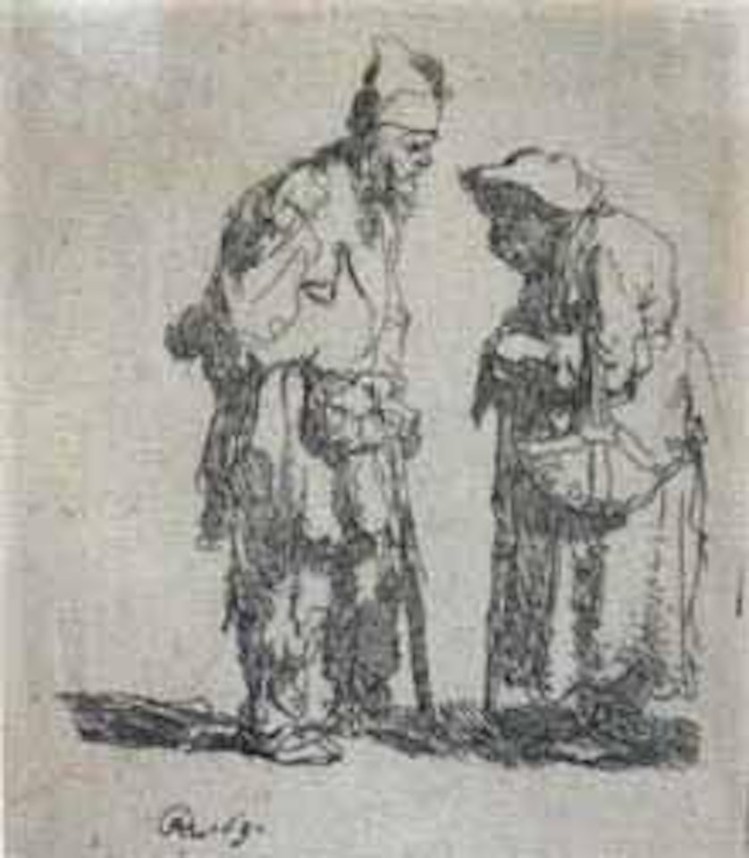 Beggars conversing by Attributed to Rembrandt Harmensz van Rijn