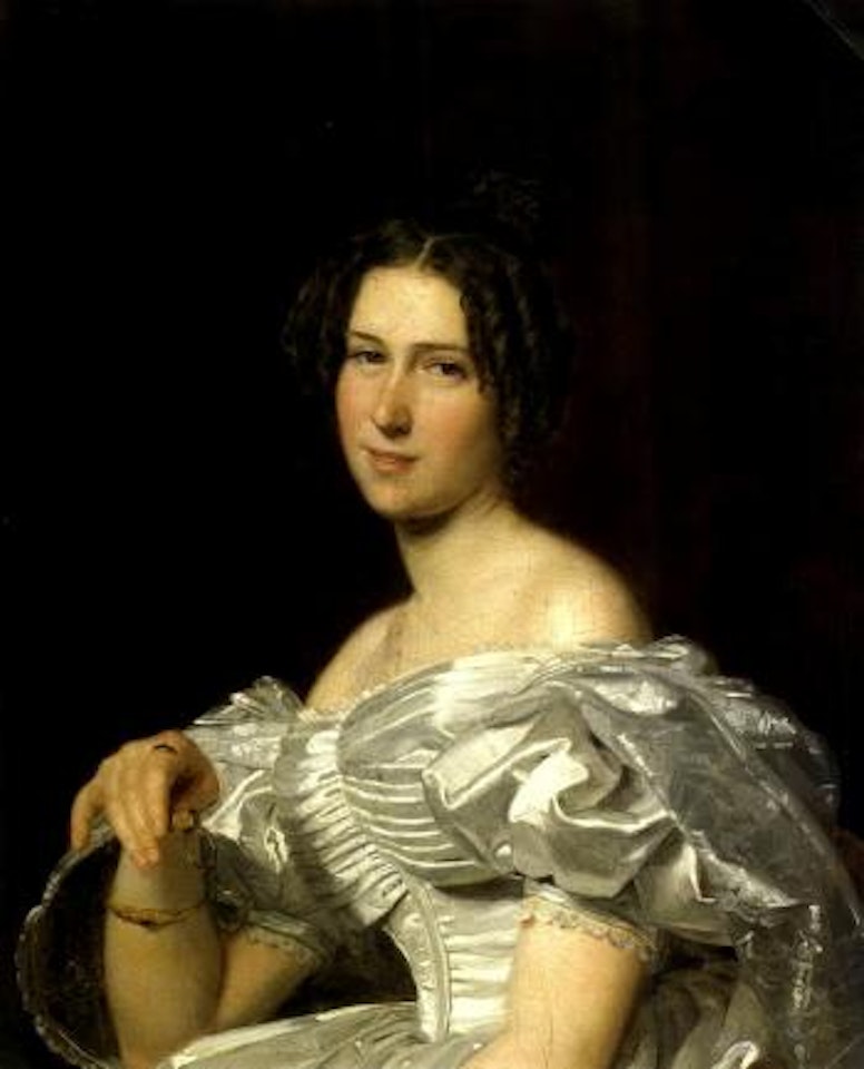 Young woman wearing white derss by Ferdinand Georg Waldmüller