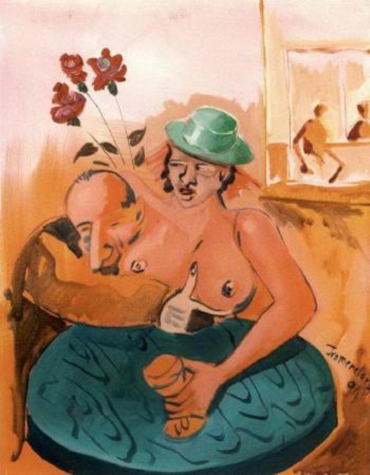 Self portrait with nude and rose by Jörg Immendorff