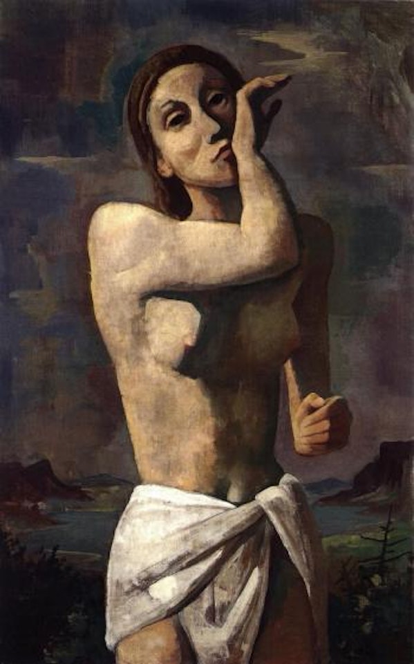 Female nude with raised arm by Karl Hofer