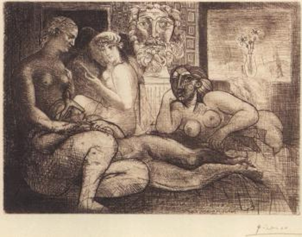 Quatre femmes nues et tere sculptee by Pablo Picasso