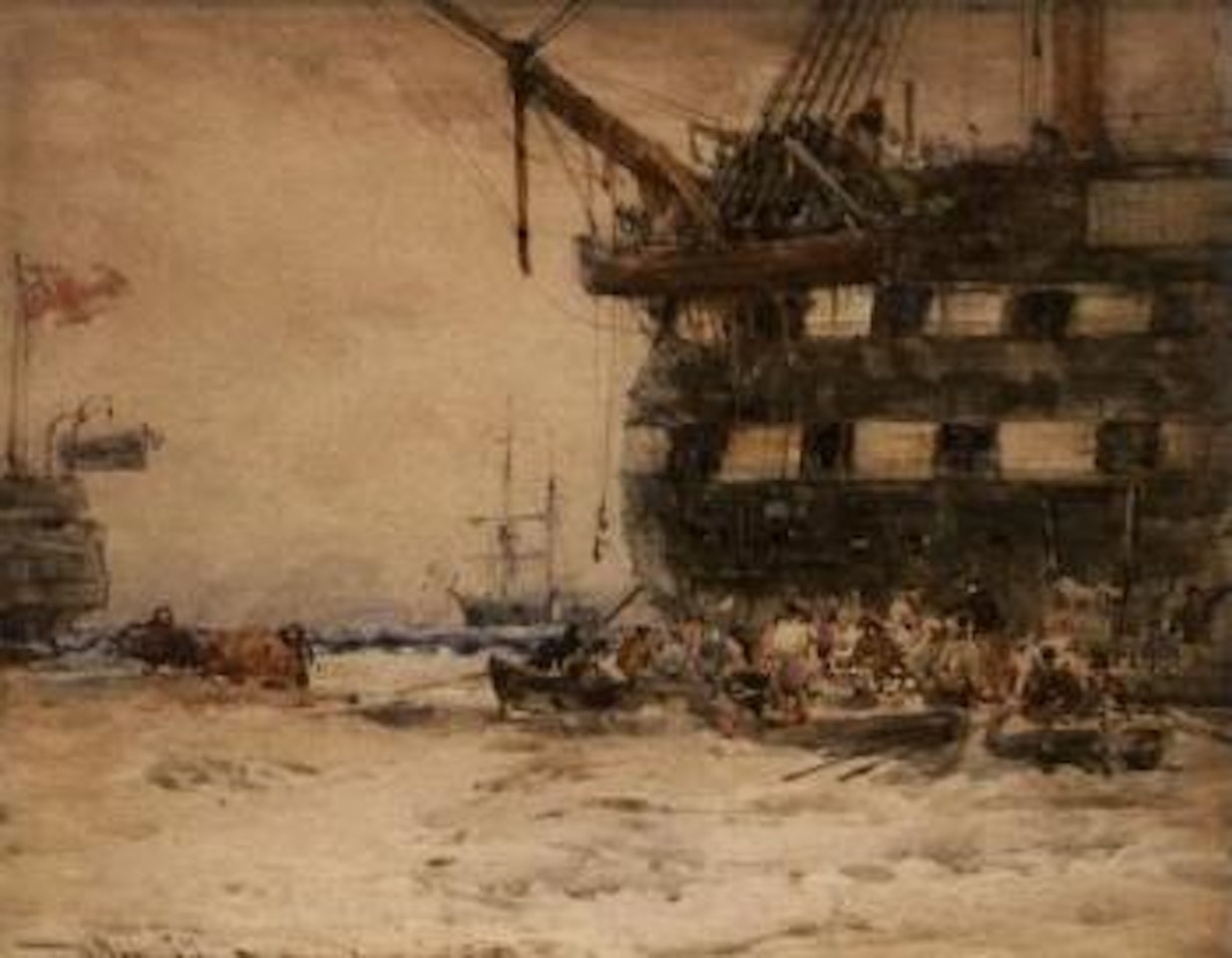 Two decker unloading its crew by Thomas Bush Hardy