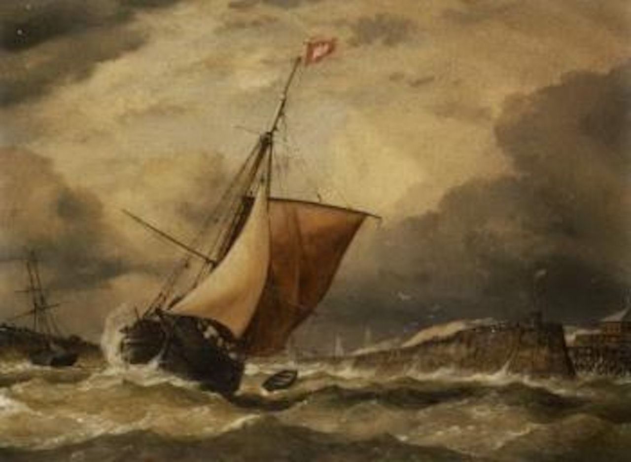 Coming into port in stormy weather by Edward William Cooke