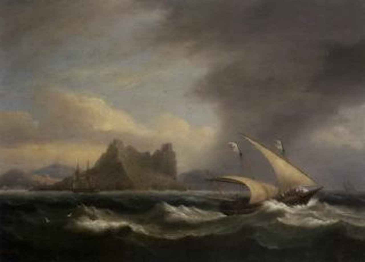 Shipping off a mountains coast in stormy seas by Thomas Luny