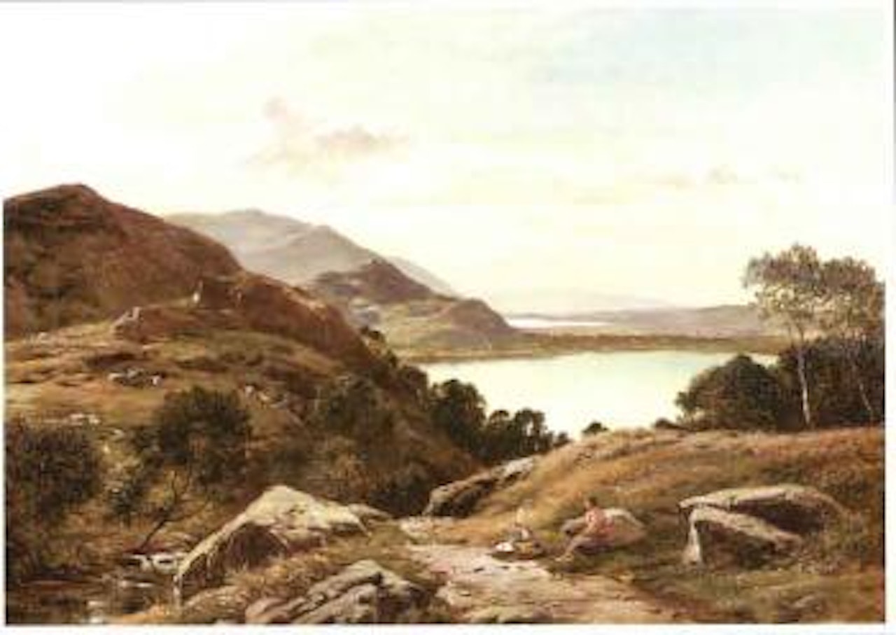 Derwent Water, with young boy and girl at the roadside by Sidney Richard Percy