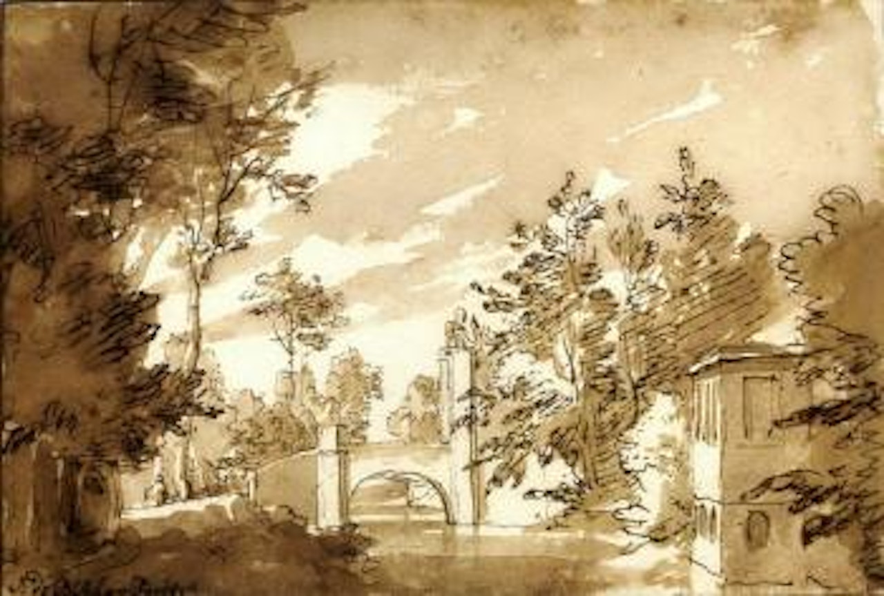 Landscape with bridge over a canal, entrance to the House of Werve by Jan de Bisschop