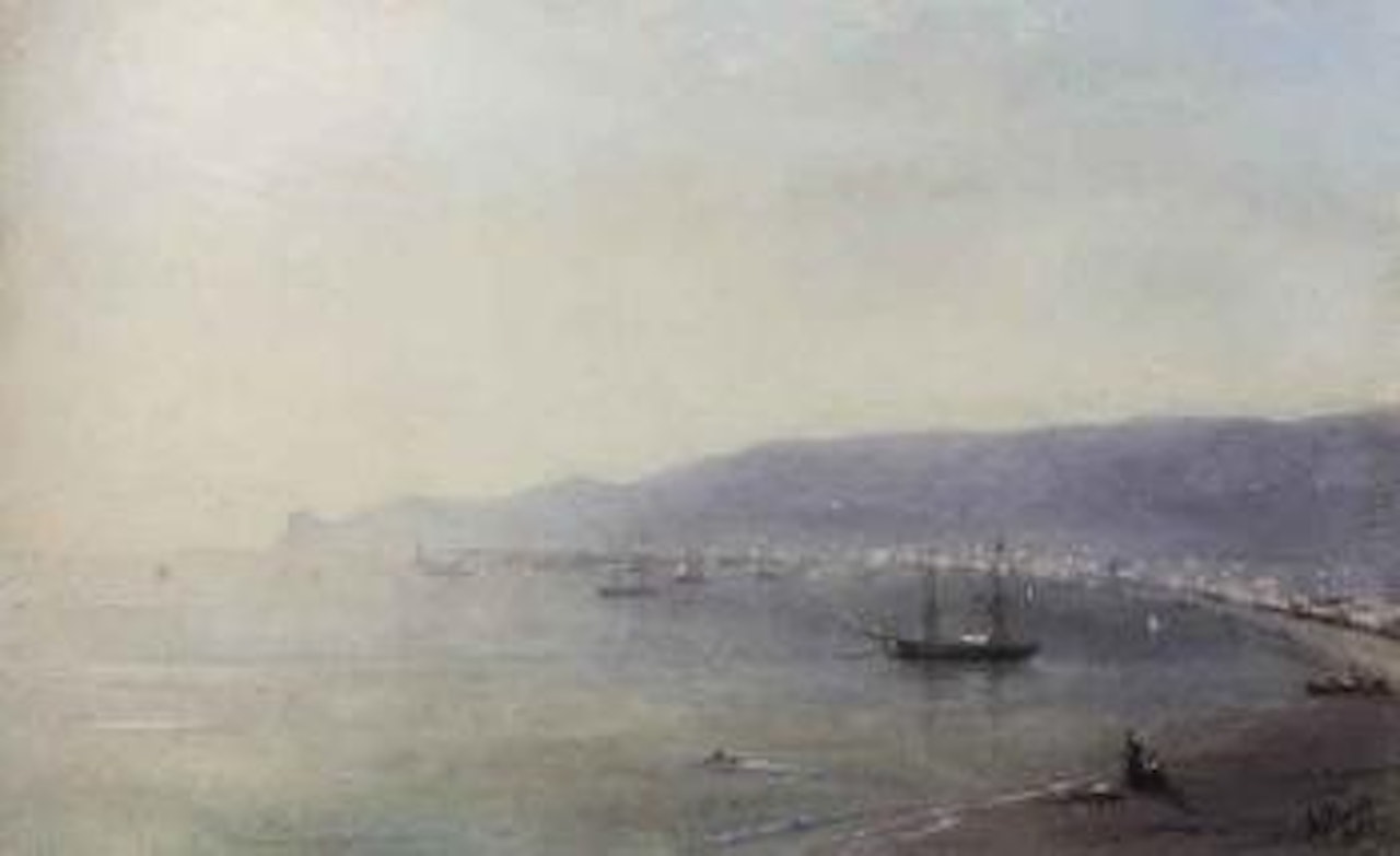 Sailing boat off Yalta, Ayu Dag beyond by Ivan Konstantinovich Aivazovsky