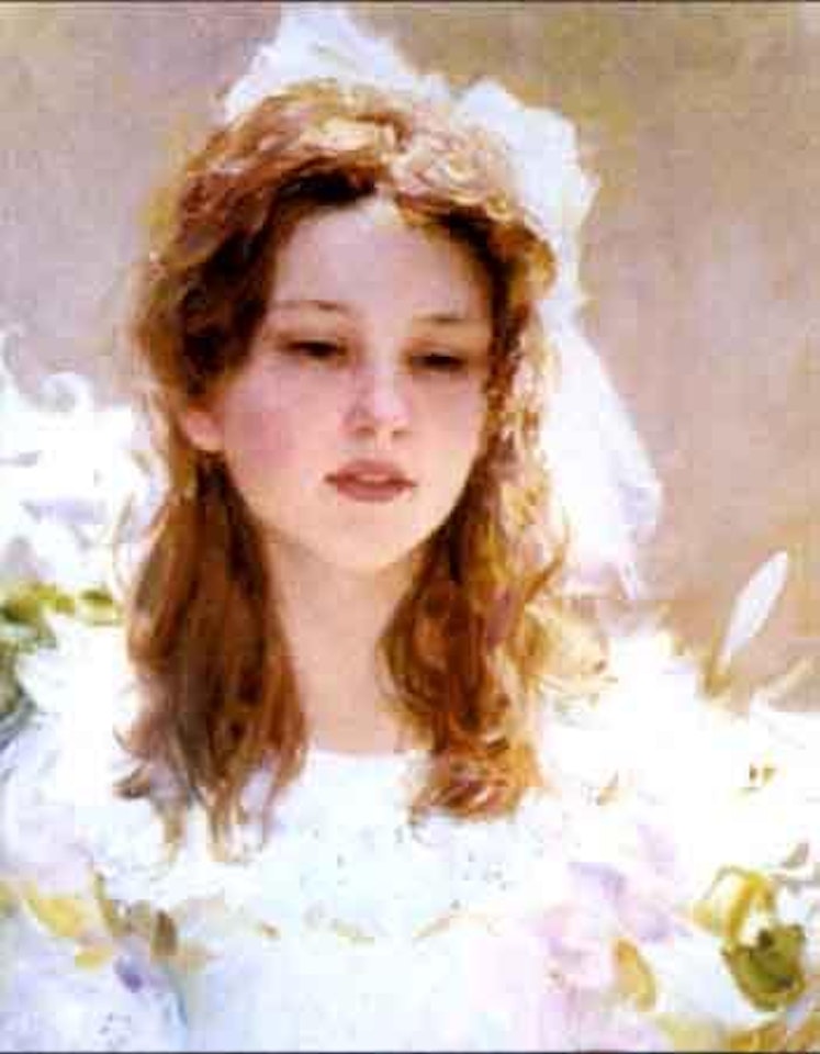Portrait of the girl in the garden among the white lilies by Constantin Razoumov