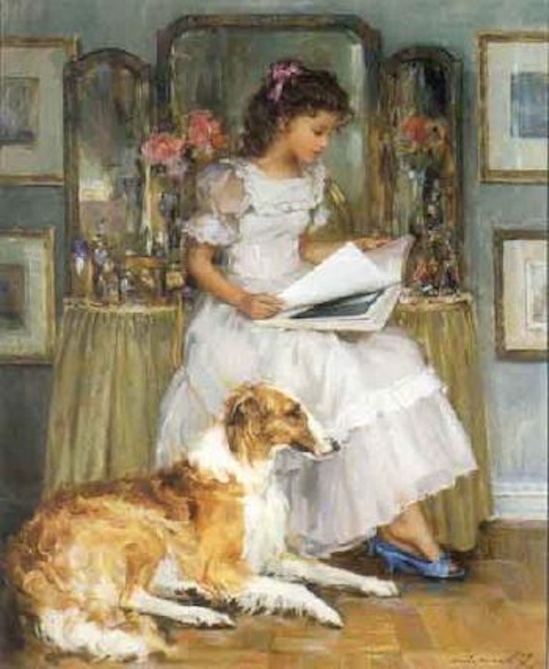 Girl with a Russian wolfhound by Constantin Razoumov