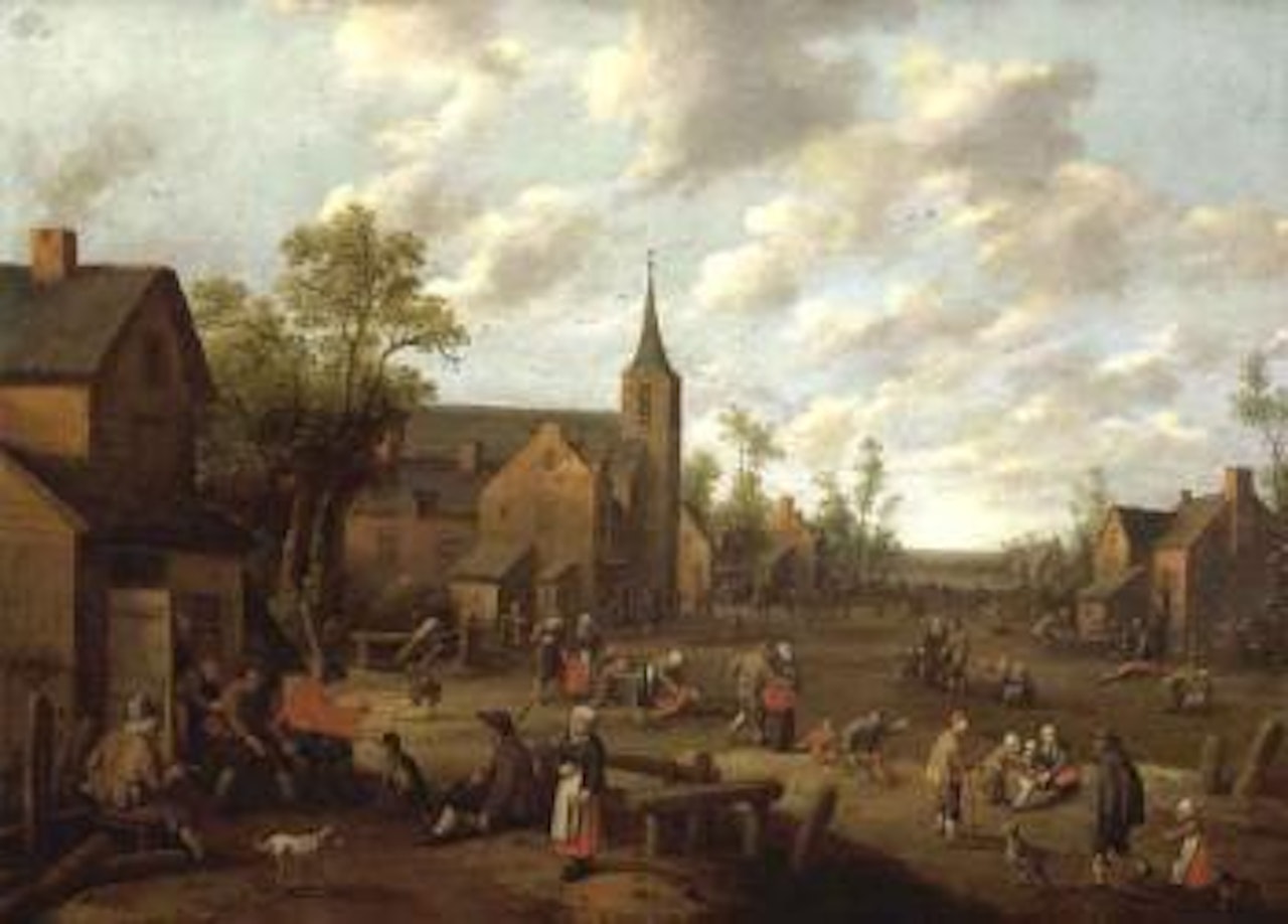 Scene in Flemish village by Joost Cornelisz Droochsloot