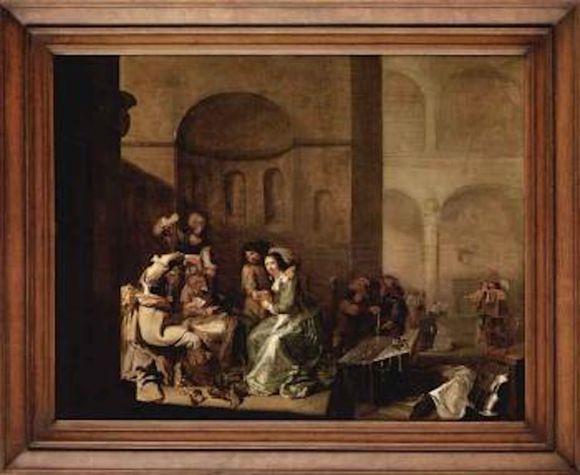 Interior scene with card playing figures by Jacob Duck