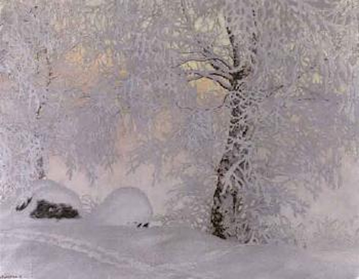 Winter landscape in evening glow by Gustaf Fjaestad
