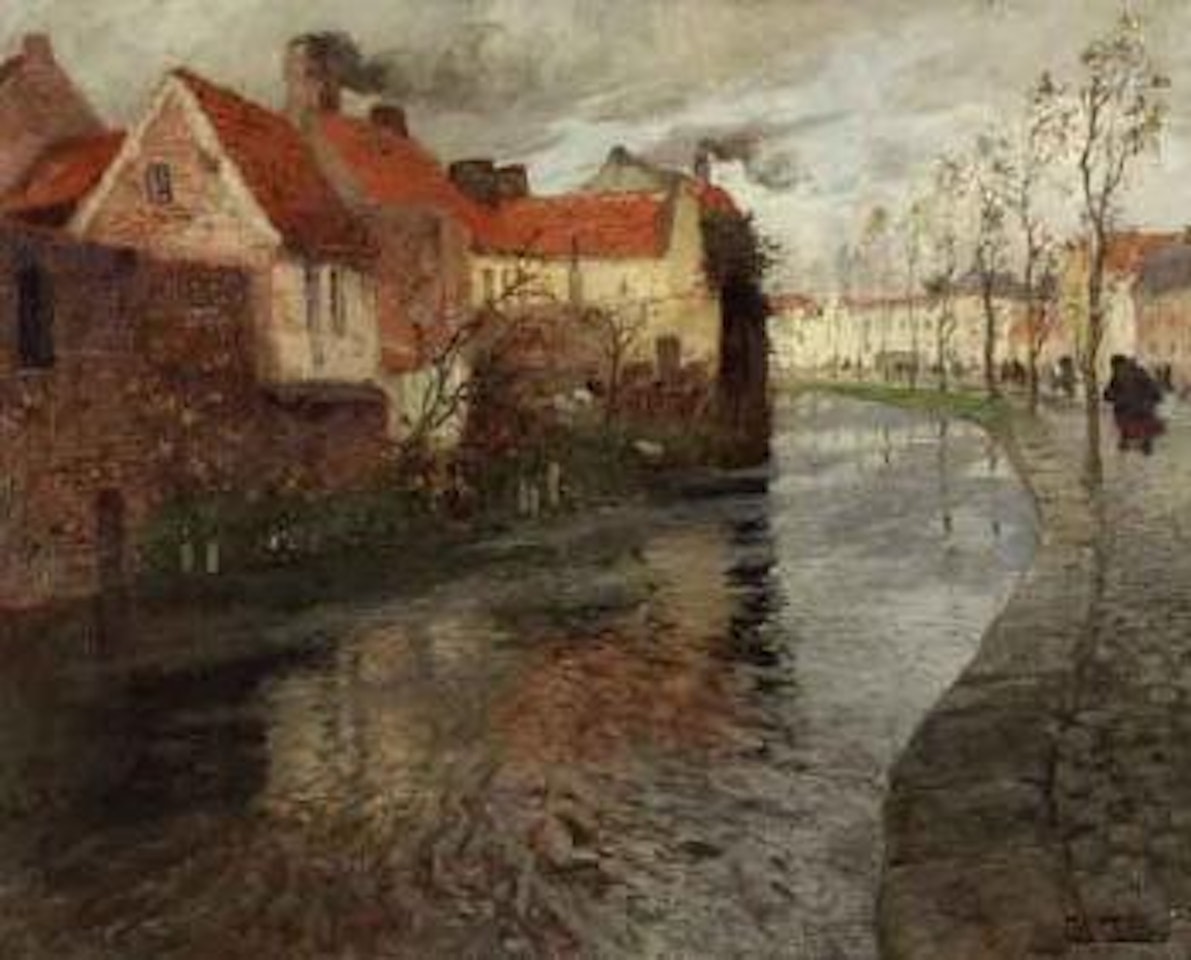 French townscene with watercourse by Fritz Thaulow