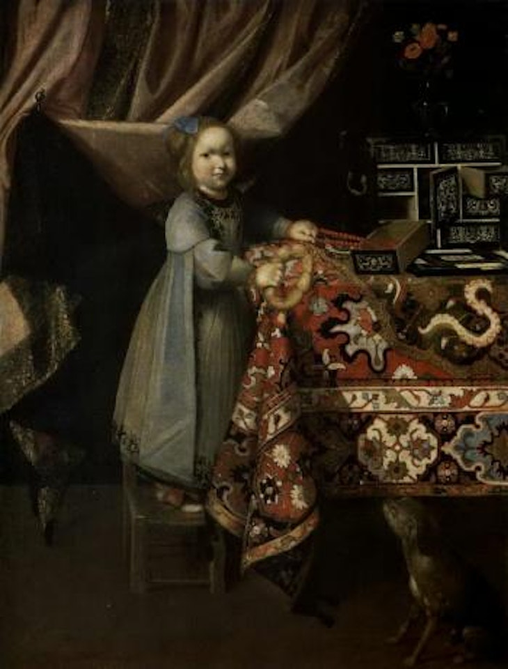 Girl with dog and pretzel by Sebastian Stosskopf