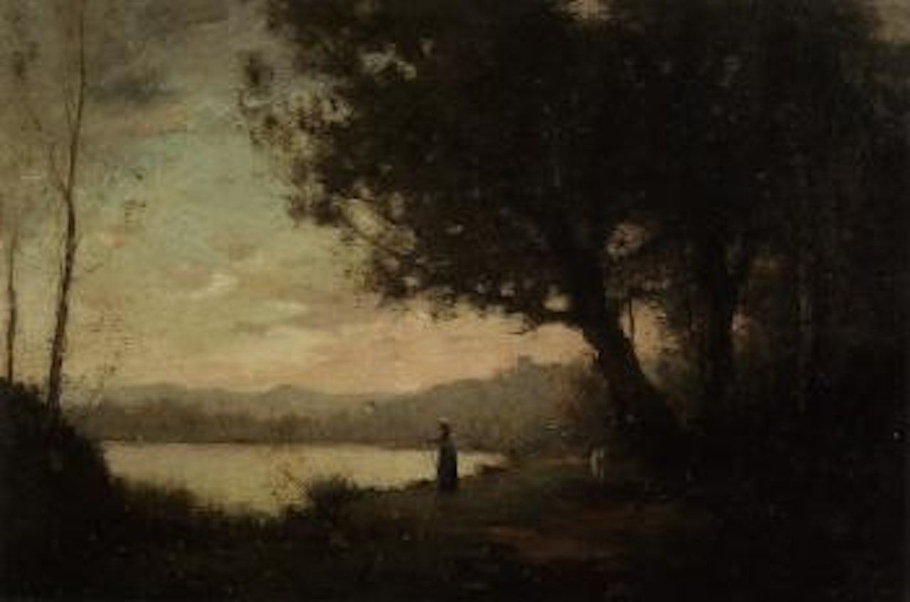 Lakeshore in the evening by Jean Baptiste Camille Corot