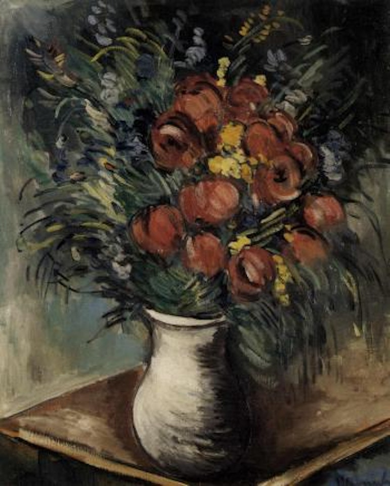 Flowers in blue vase by Maurice de Vlaminck