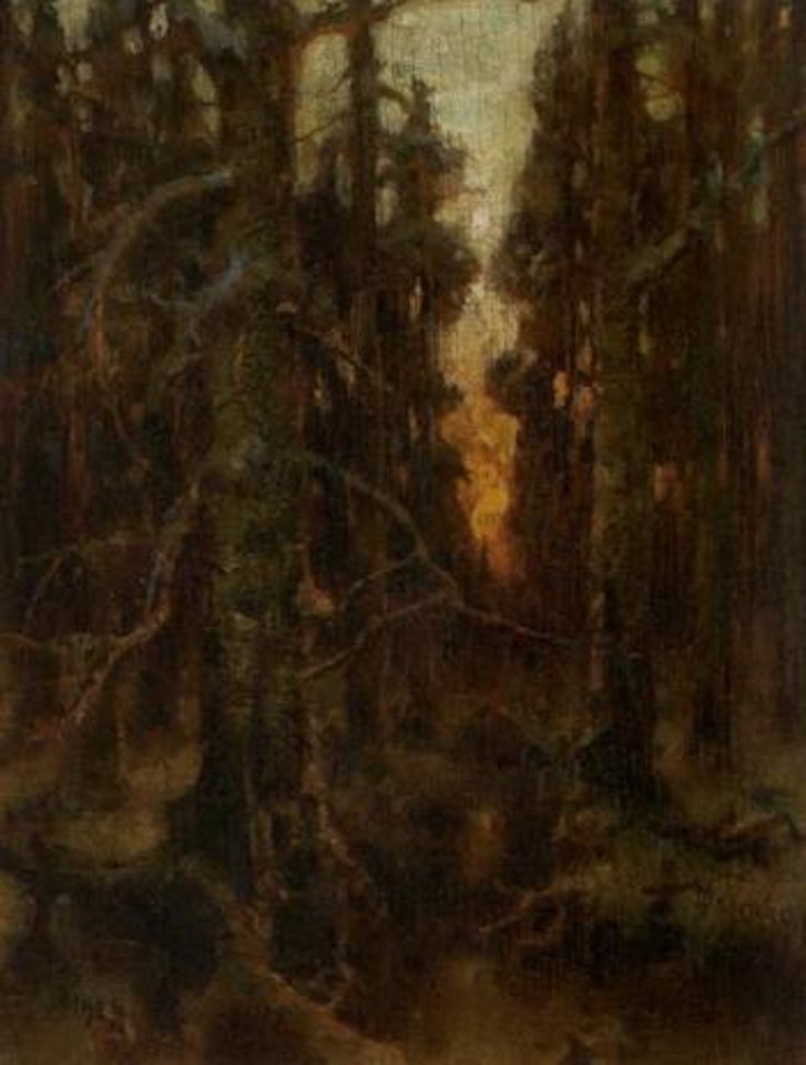 Forest landscape at sunset by Yuli Yulievich Klever the Younger