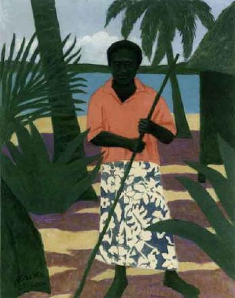 Livai, raking outside his hut, Toberua by Ray Austin Crooke