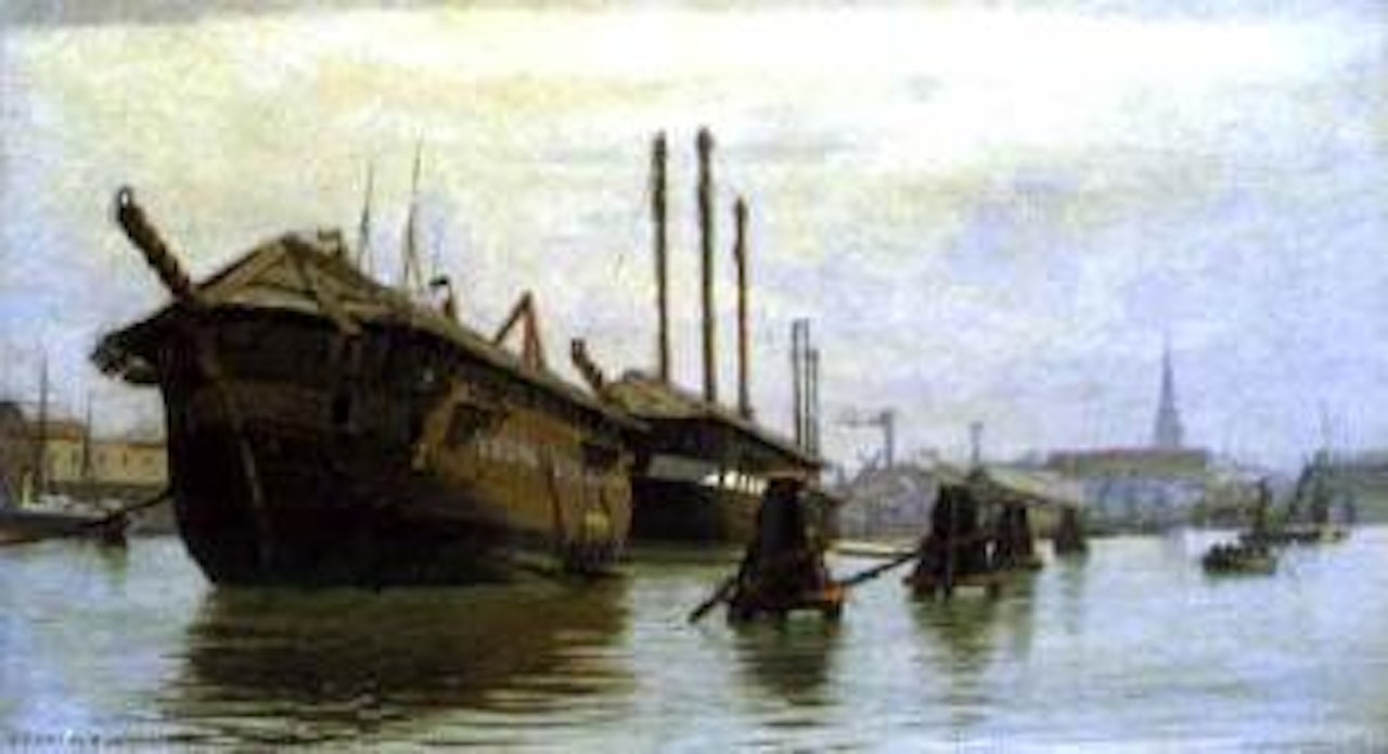 Veterans at Helgoland - old boat at anchor - 1864 by Alfred Olsen