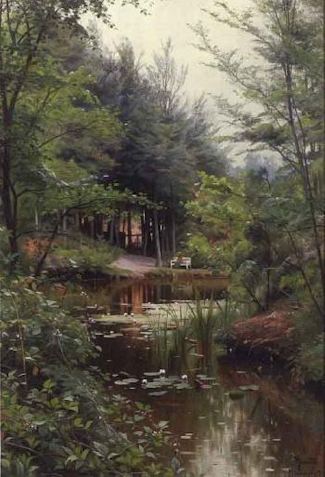 Waterlilies on woodland lake, Munkebjerg near Vejle by Peder Mork Monsted