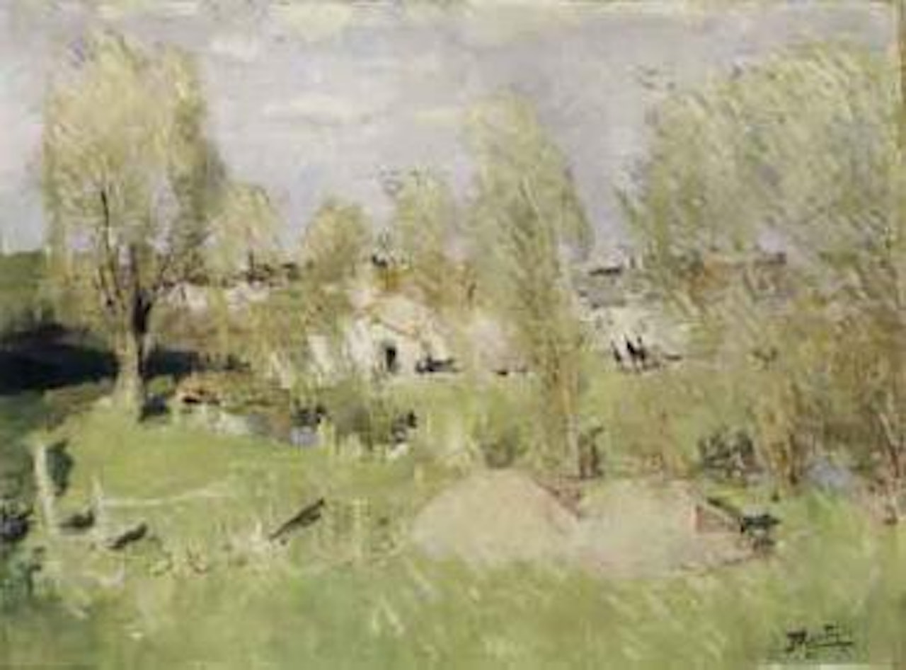 La sortie du village by Pierre Eugène Montezin