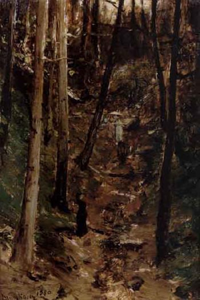 Woodland path with figures by Michael von Munkacsy