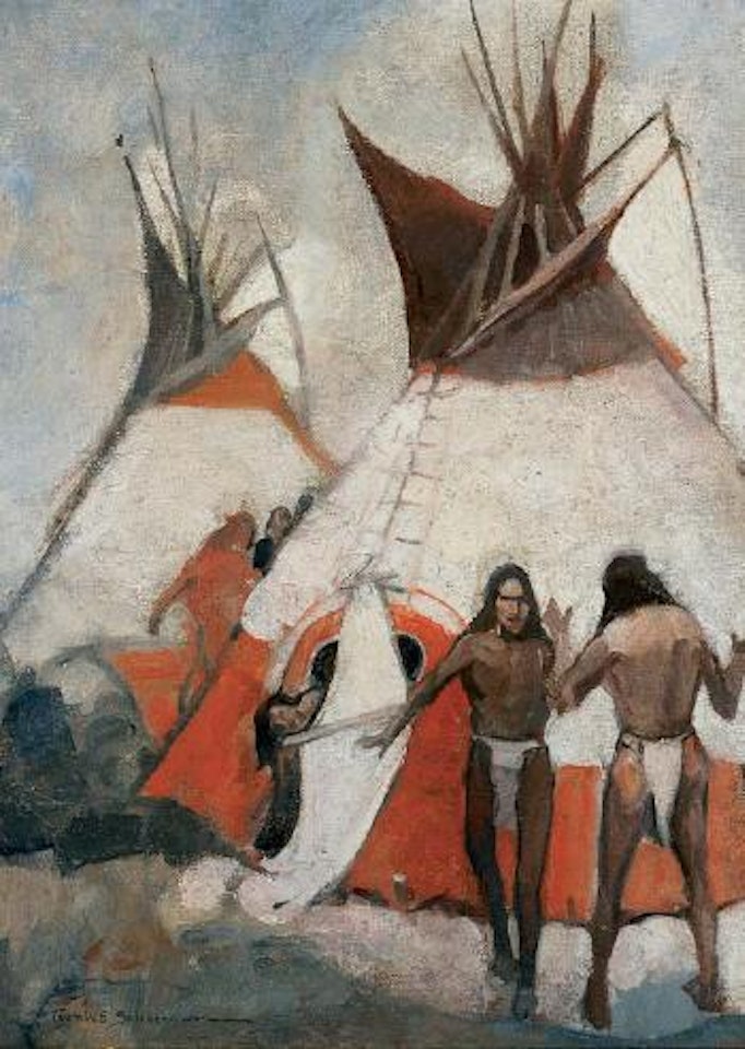 Hunting son - firelight by Joseph Henry Sharp
