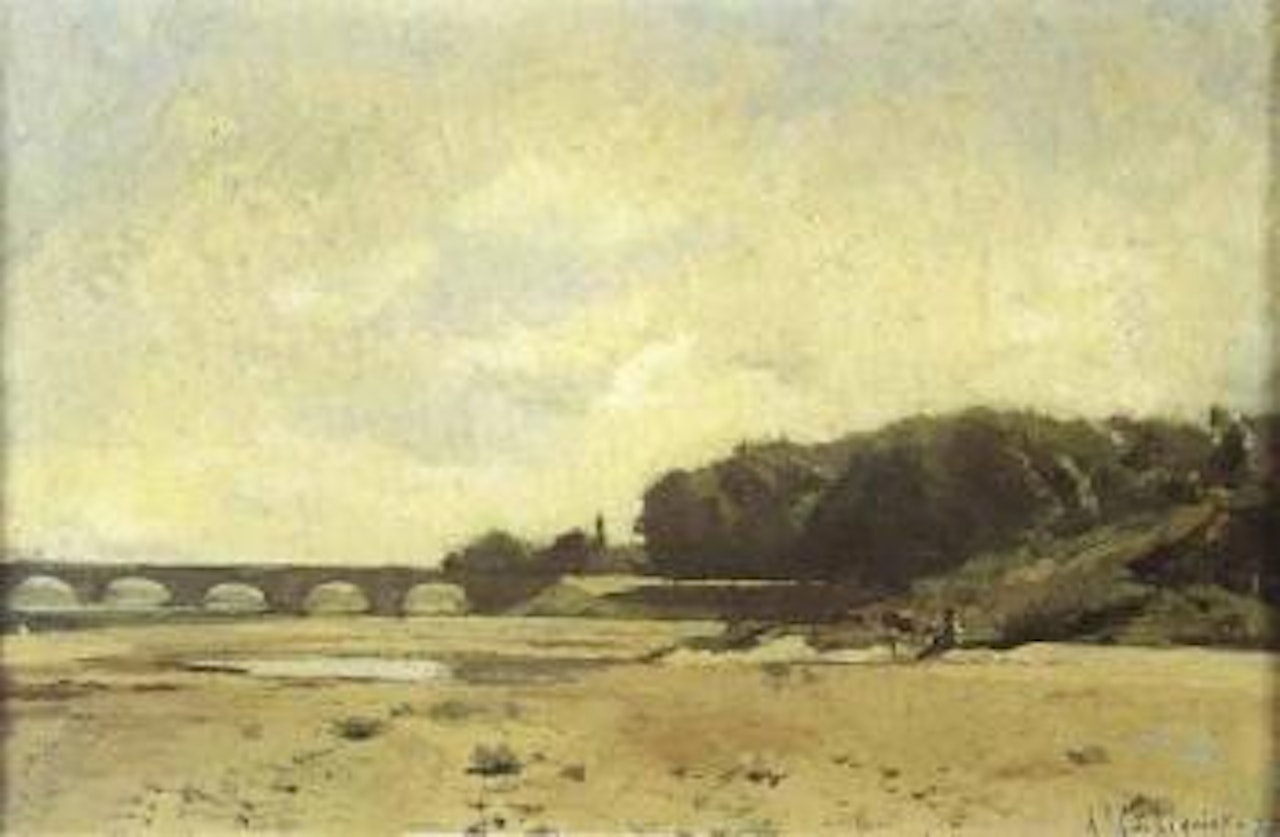 Pont sur la riviere by Henri Harpignies