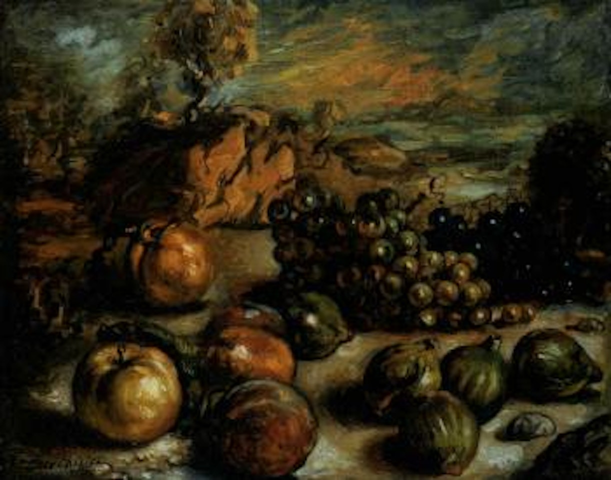 Silent life with figs and grapes by Giorgio de Chirico