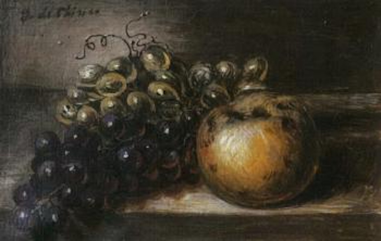 Silent fruit on table by Giorgio de Chirico