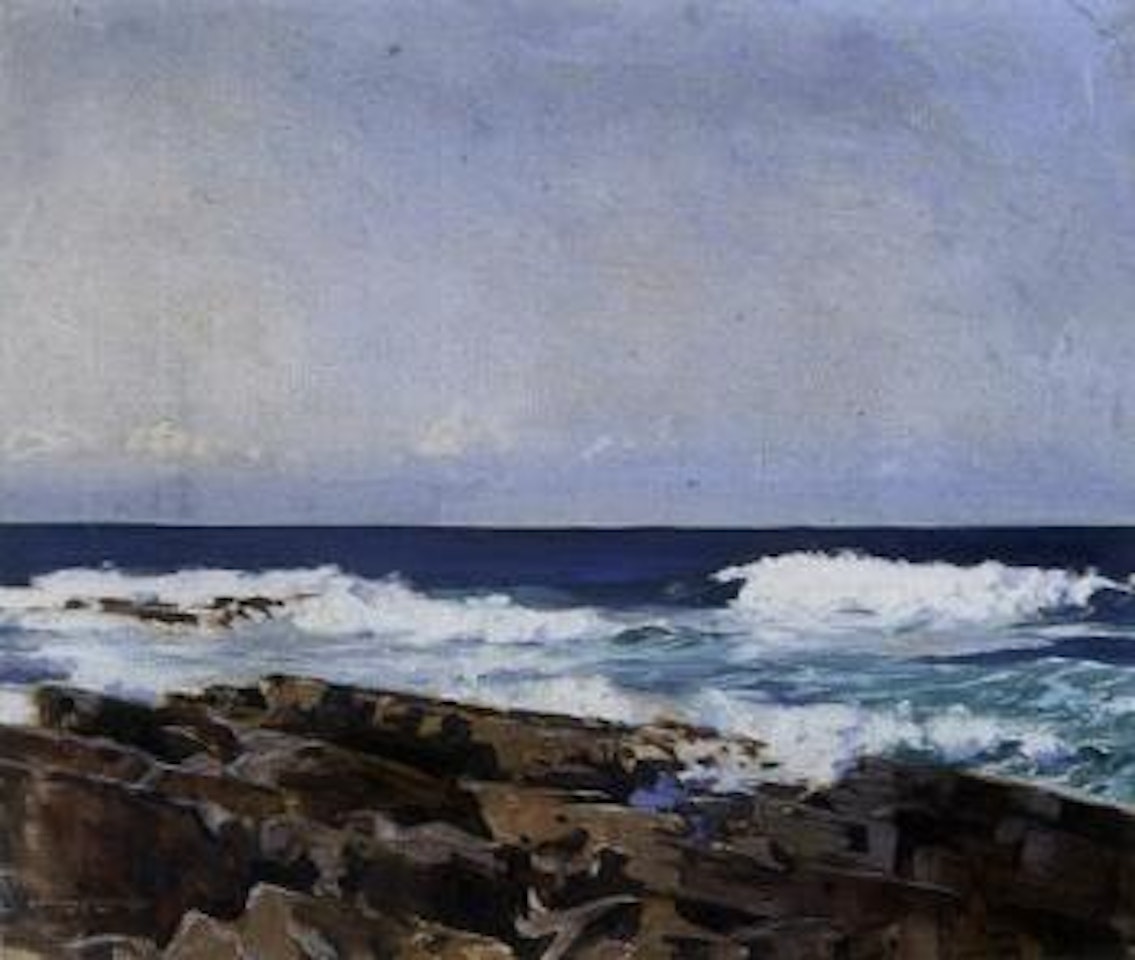 Sea crashing on the rocks by Stanley Cursiter