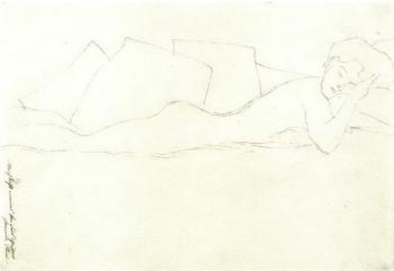 Nude lying on stomach, from the right by Gustav Klimt