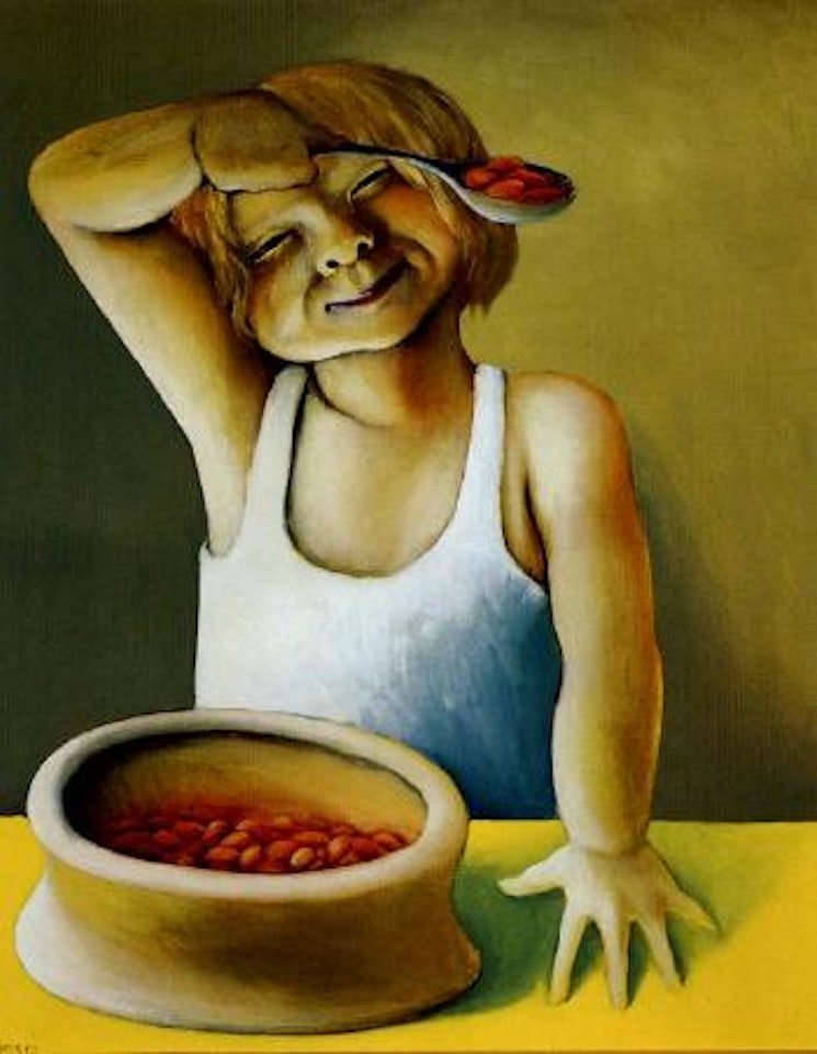 Sarah eating baked beans by Michael Smither