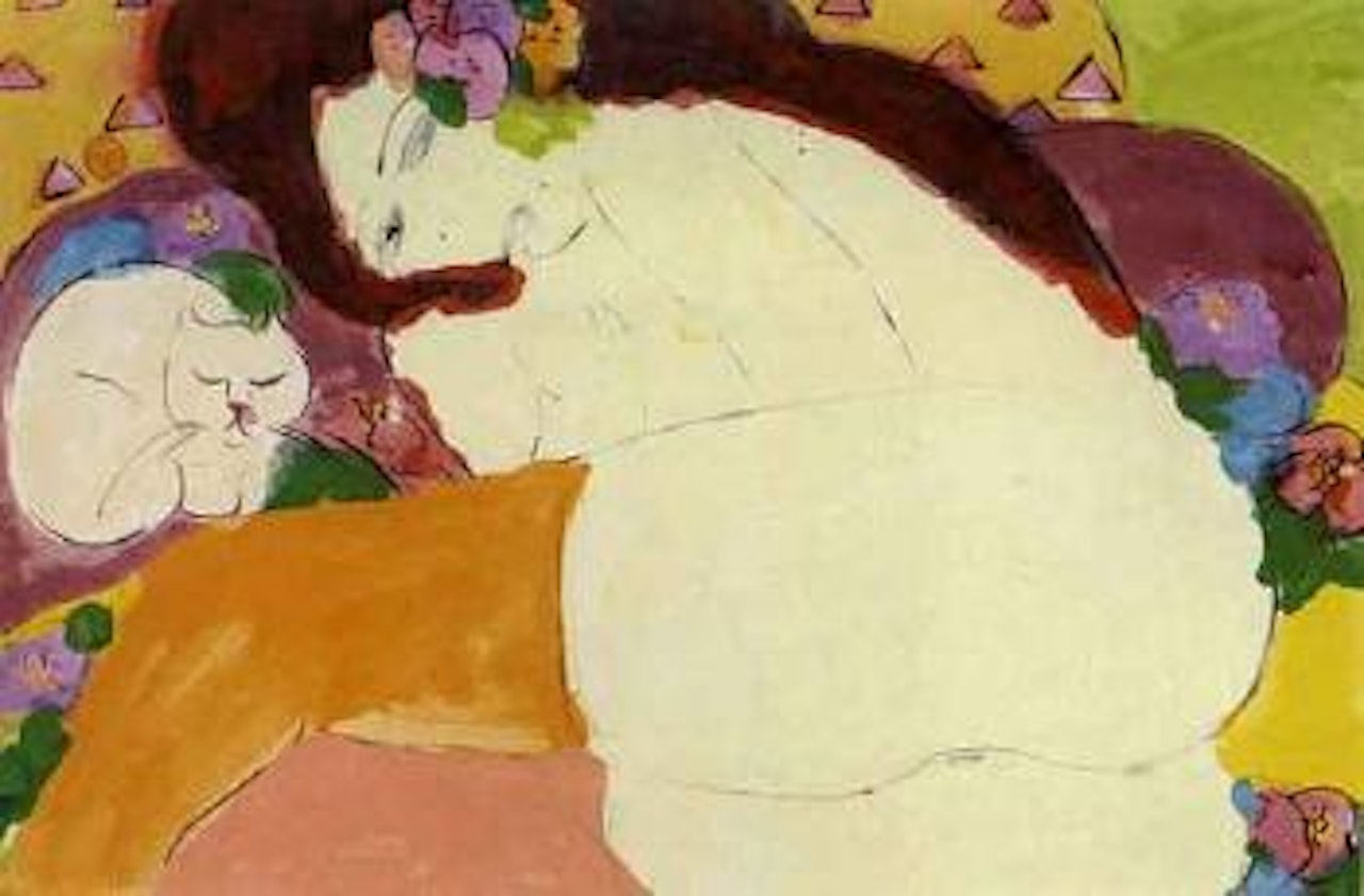 Reclining nude with cat by Walasse Ting